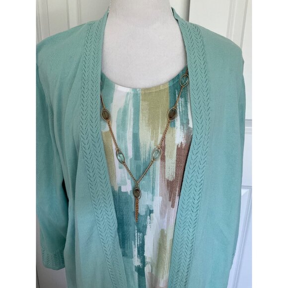 Alfred Dunner Woman Brushstroke Two-For Cardigan With Necklace, size 1X - Picture 3 of 5